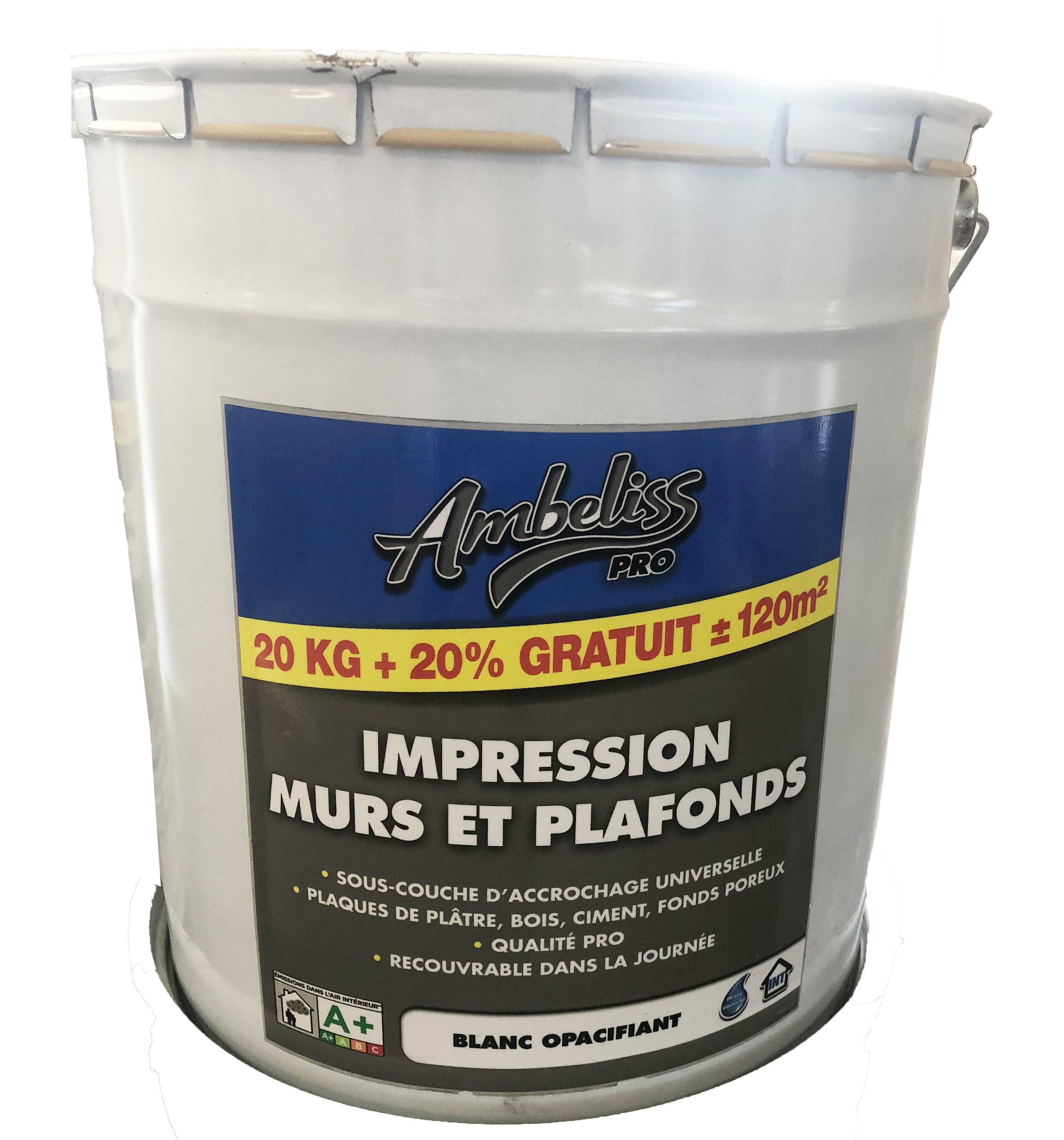 Peinture murs et plafonds en phase aqueuse Dulux Valentine mat blanc 10L  +20% gratuit