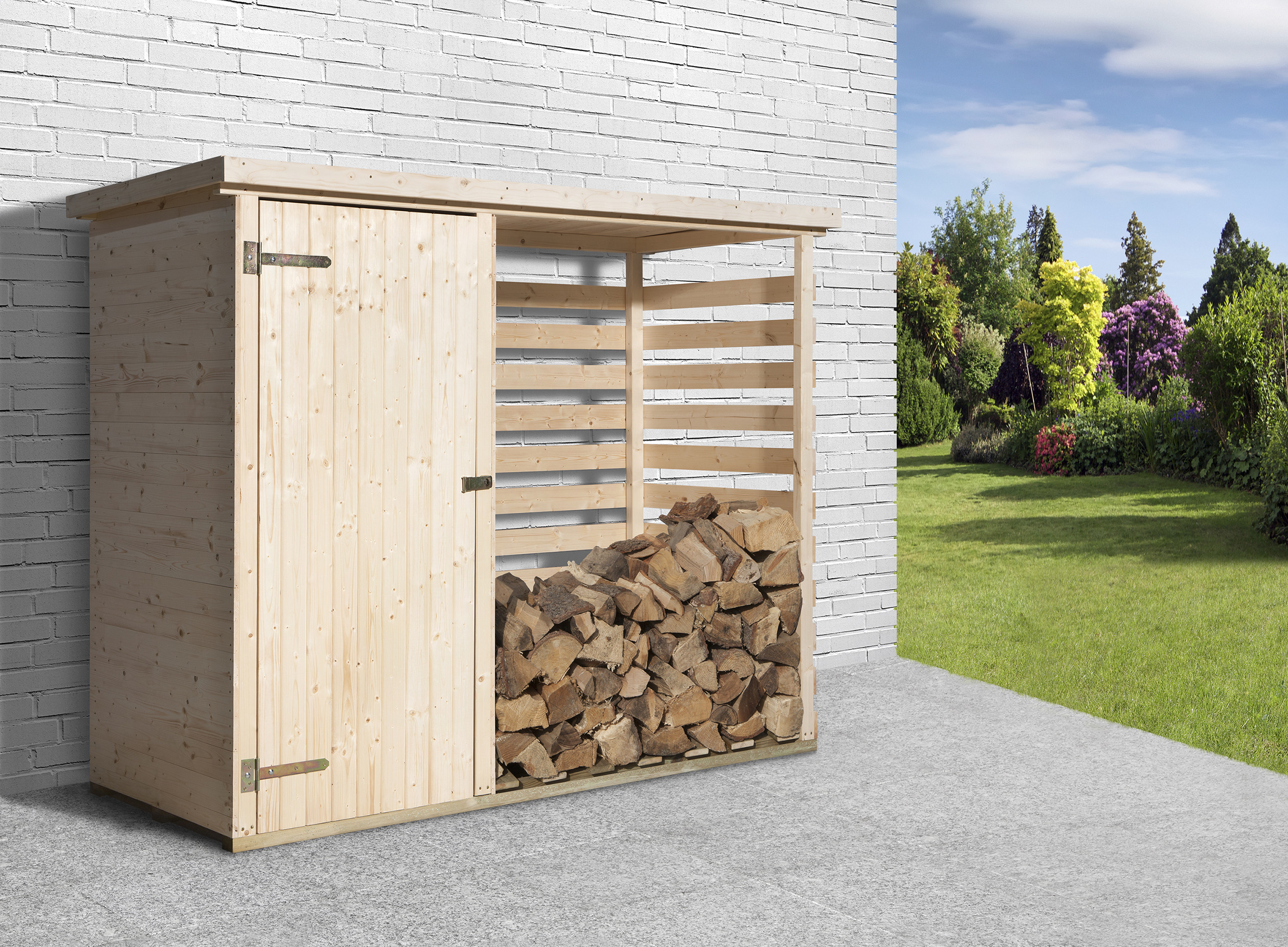Abri bûche en bois avec armoire de jardin 254 x 96 x 193 cm - Manubricole