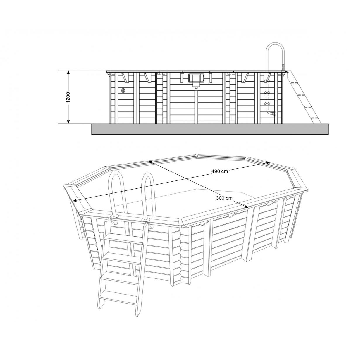 Piscine bois Sunwater 490 x 300 x h120 Ubbink Octogonale